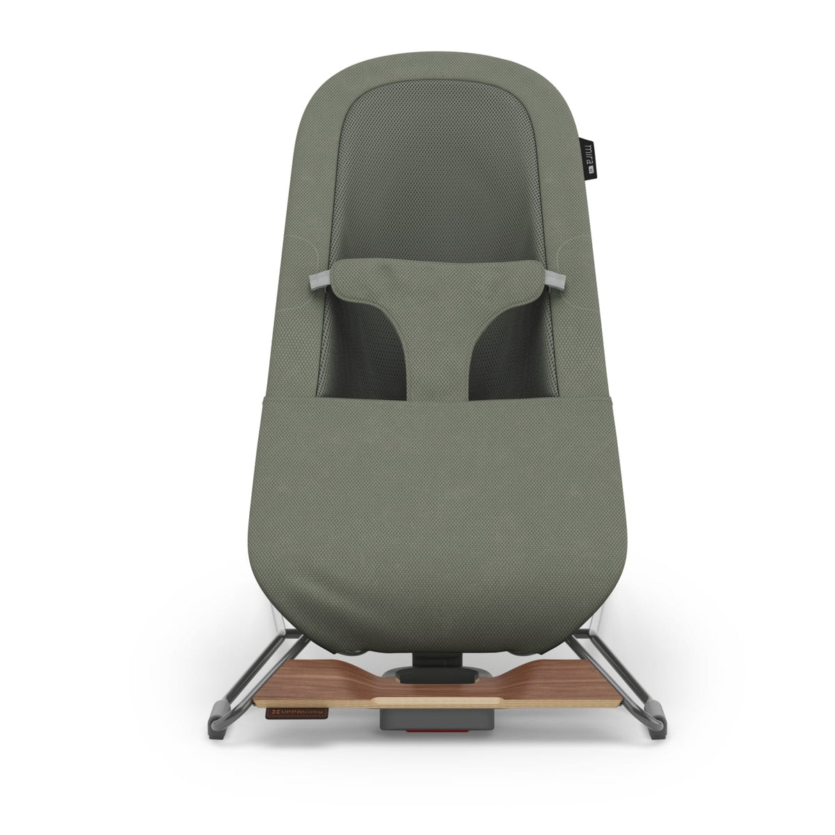 UPPAbaby Mira bouncer in olive green with wooden base