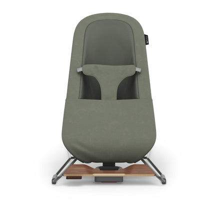 UPPAbaby Mira bouncer in olive green with wooden base