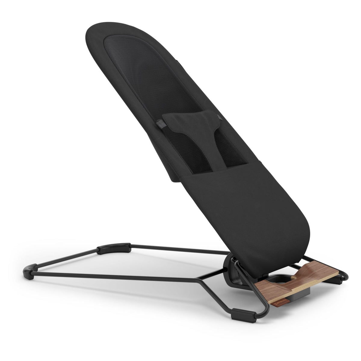 Black UPPAbaby baby bouncer with wood accent base