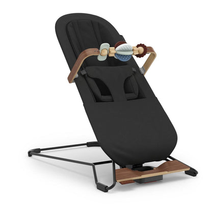 Uppababy Mira bouncer in black with wooden toy bar