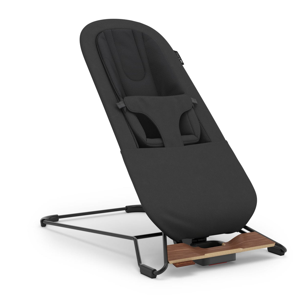 UppaBaby Mira bouncer in black with a wooden base