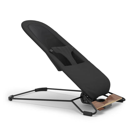 UPPAbaby black baby bouncer with wooden base detail