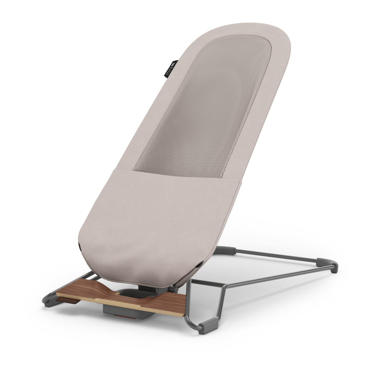 Uppababy Mira baby bouncer in beige with wood accent base
