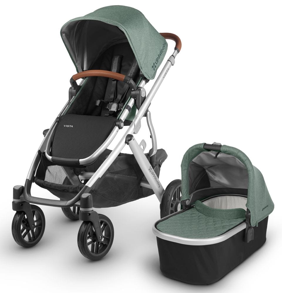 UPPAbaby Open Box 2018 / 2019 Vista Stroller - Emmett (Green Melange/Silver/Saddle Leather) - 0318-VIS-US-EMT-OB