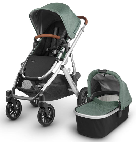UPPAbaby Open Box 2018 / 2019 Vista Stroller - Emmett (Green Melange/Silver/Saddle Leather) - 0318-VIS-US-EMT-OB
