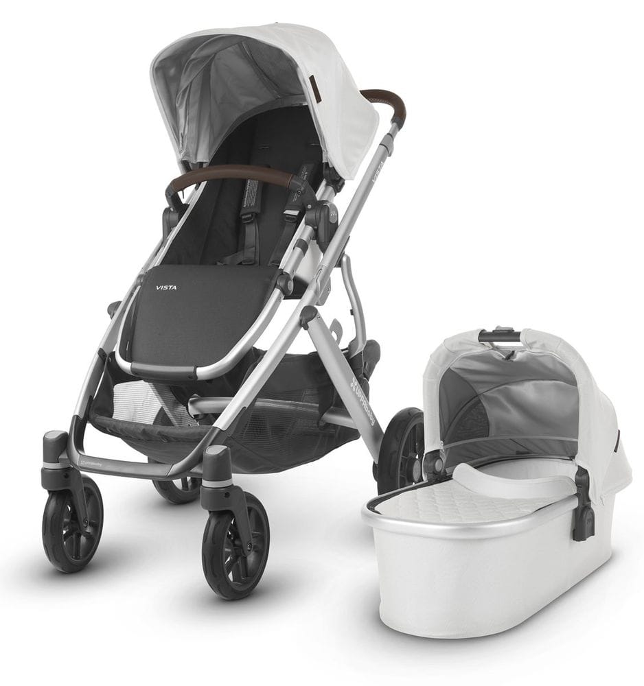 UPPAbaby Open Box 2019 VISTA Stroller - Bryce (White Marl/Silver/Chestnut Leather) - 0318-VIS-US-BRY-OB