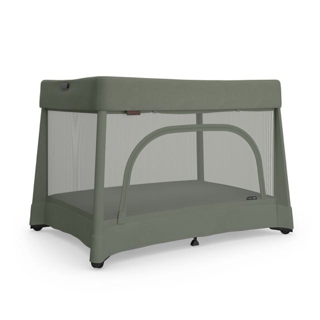 UPPAbaby Remi playard in olive green with mesh sides and arched side opening