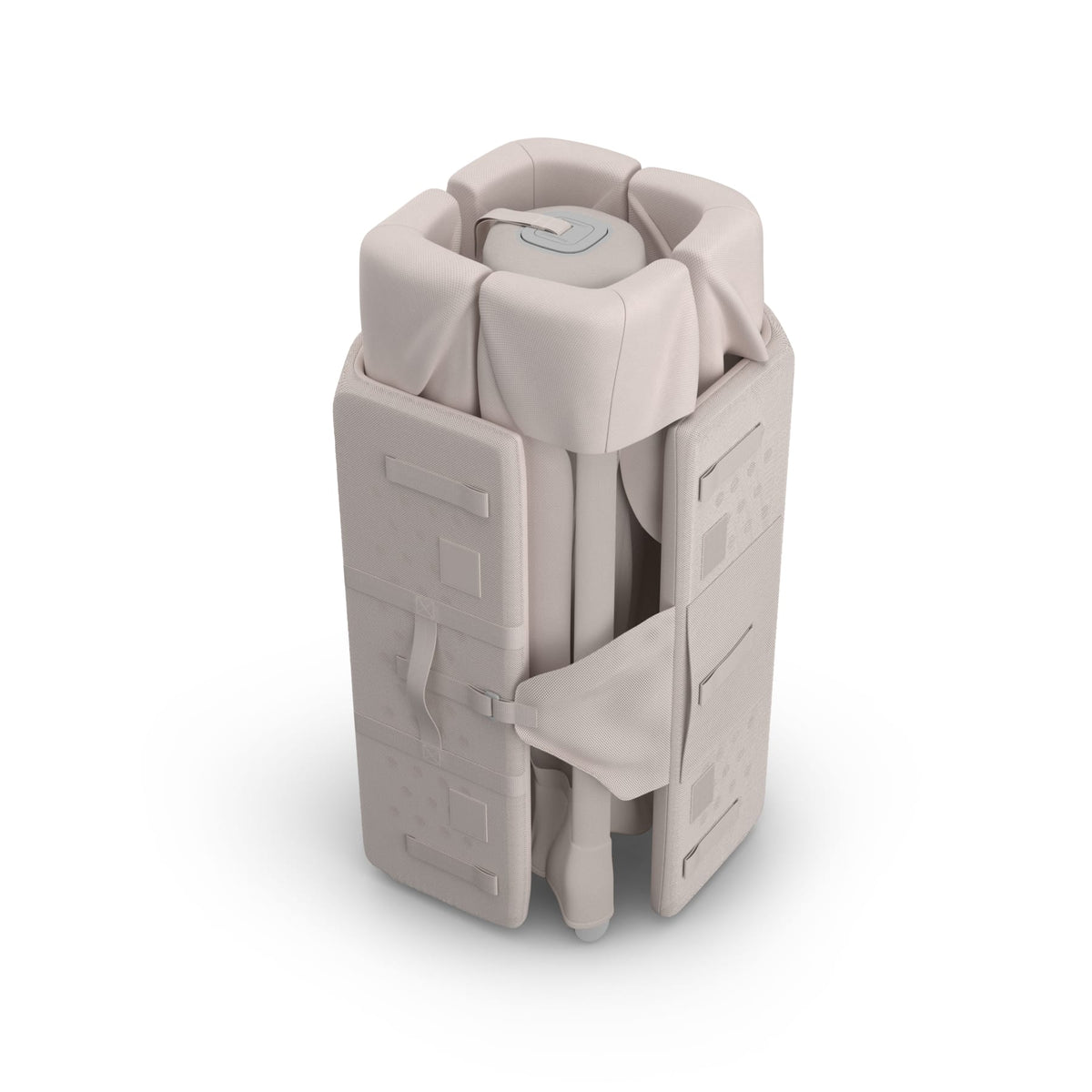 Folded UPPAbaby travel crib in beige fabric