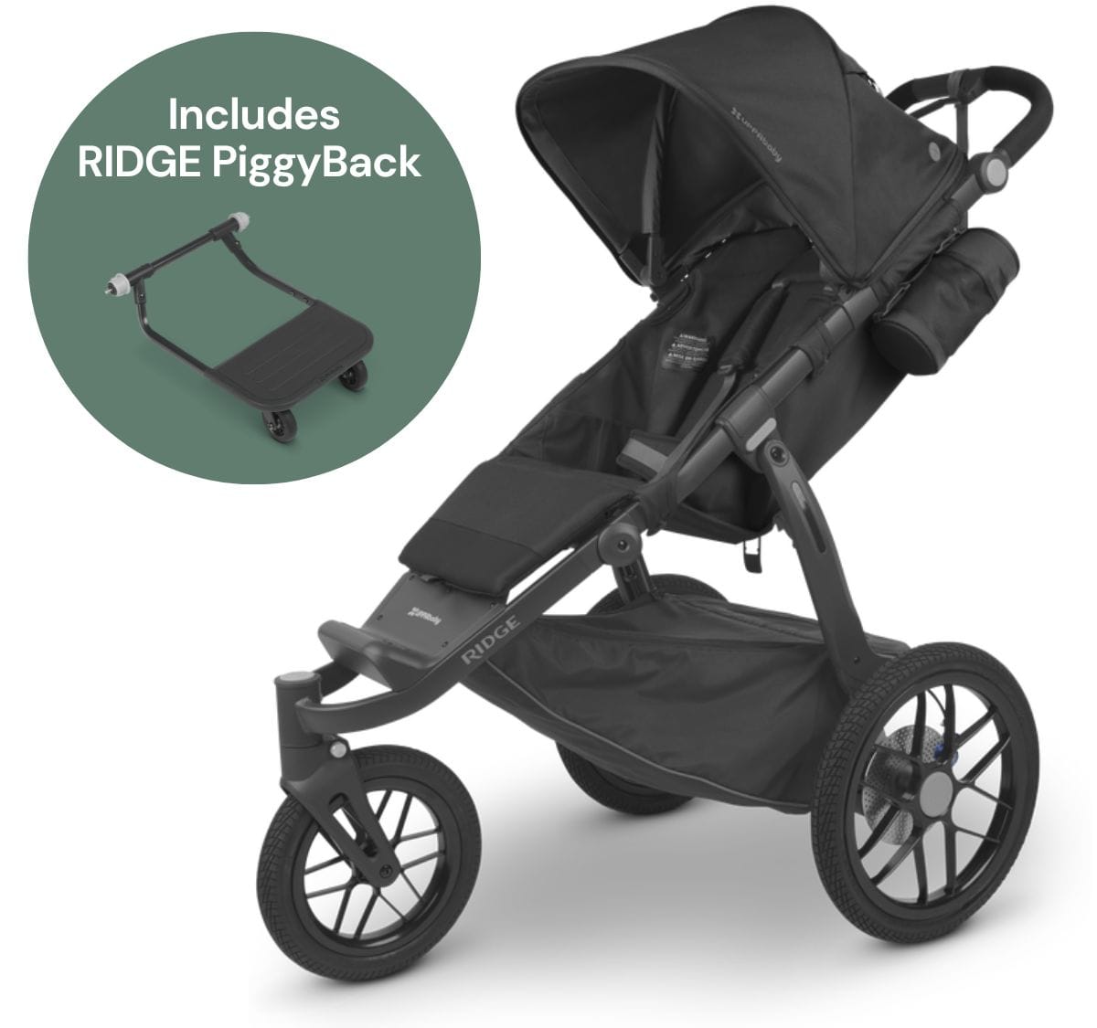 UPPAbaby Ridge Jogging Stroller + PiggyBack Ride-Along Bundle - Jake (Charcoal / Carbon) - 1402-RDG-US-JKE-0901-RPB-WW
