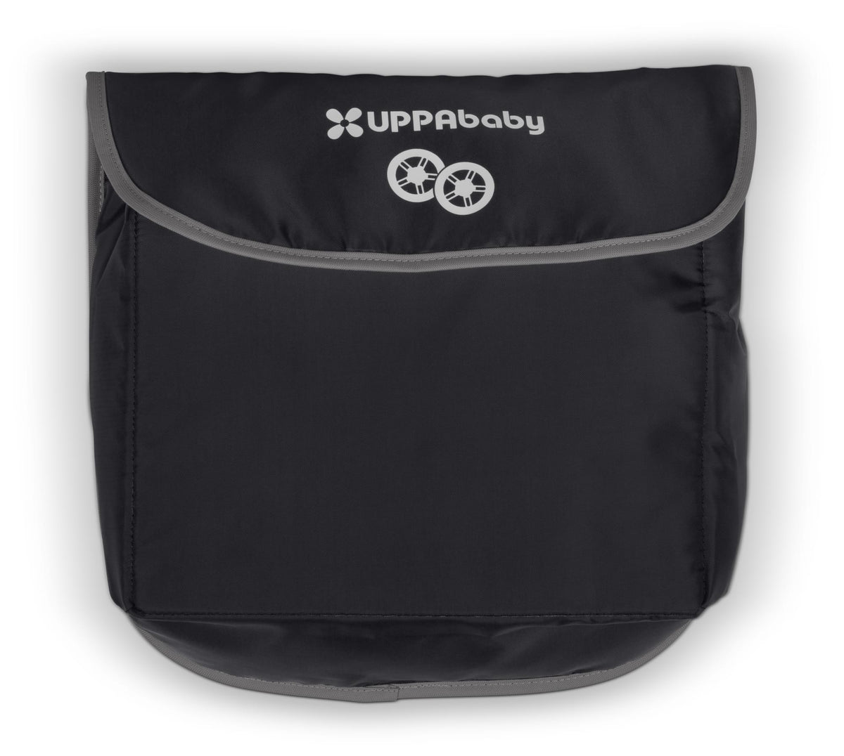 Black UPPAbaby wheel bag with grey trim and white logo