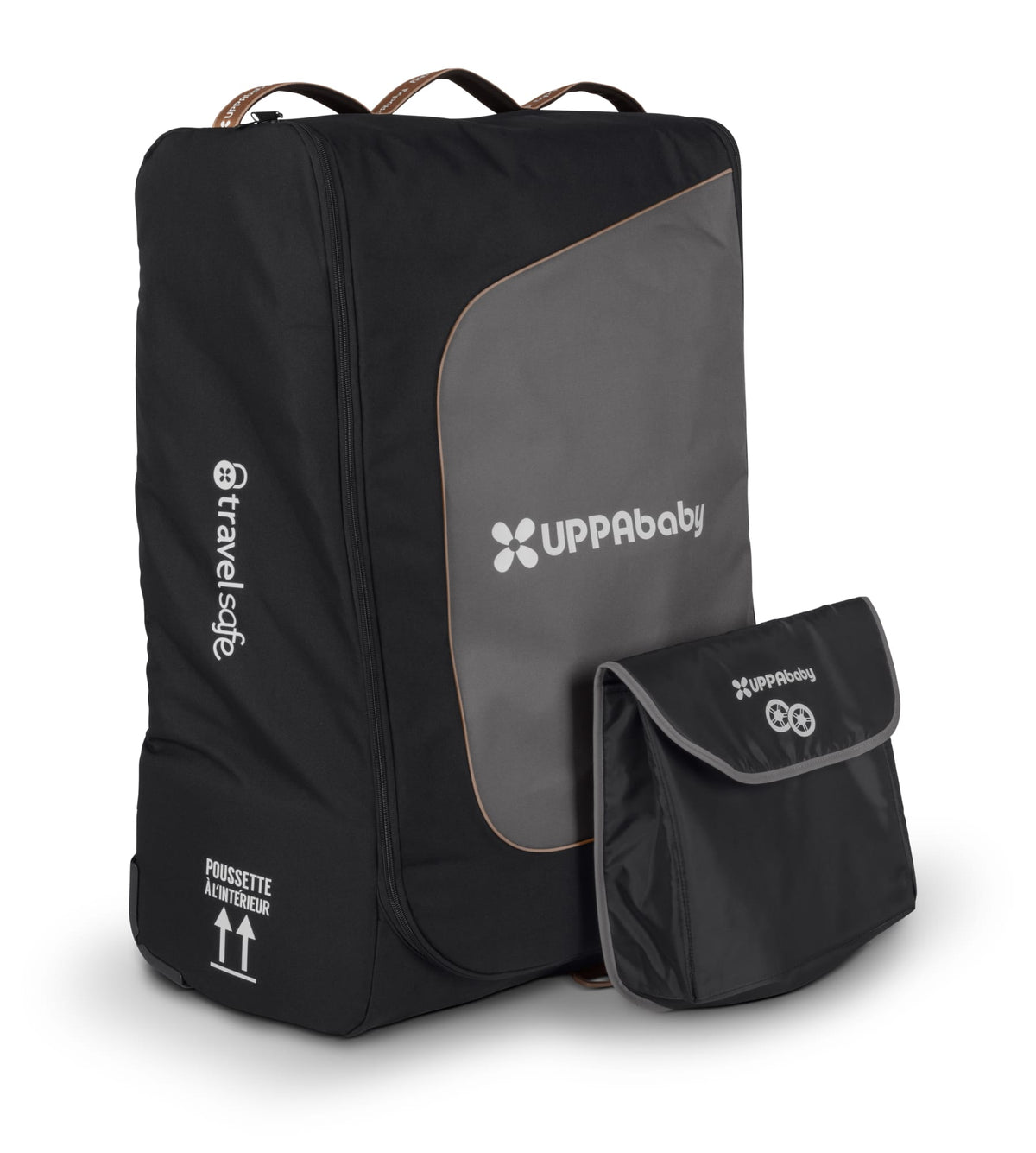 UPPAbaby black and grey travel bag with matching accessory pouch