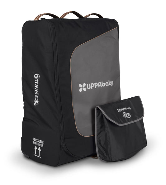 Black UPPAbaby travel bag for strollers with grey panel and top carry handles