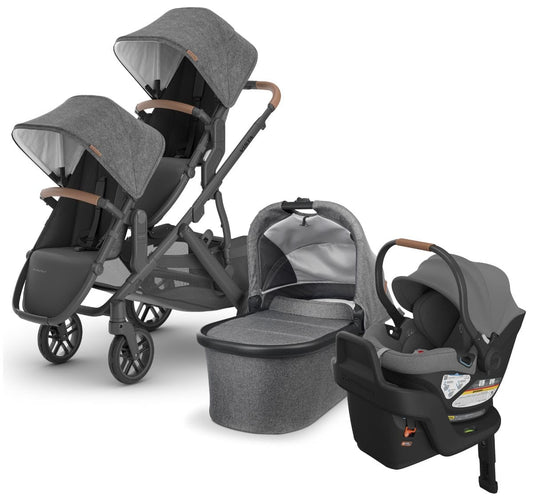 UPPAbaby VISTA V2 Double Stroller + Aria Travel System Bundle with Rumble Seat V2+ - Greyson - DBL-TRVL-ARIA-0320-VIS-US-GRY