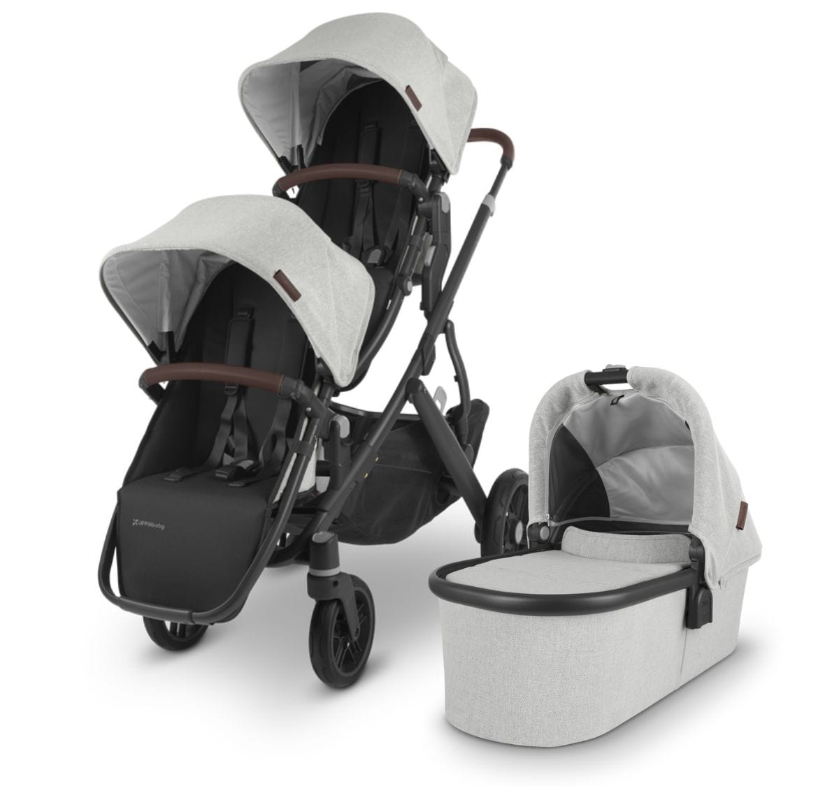 UPPAbaby VISTA V2 Double Stroller Bundle - Anthony (White and Grey Chenille / Carbon / Chestnut Leather)