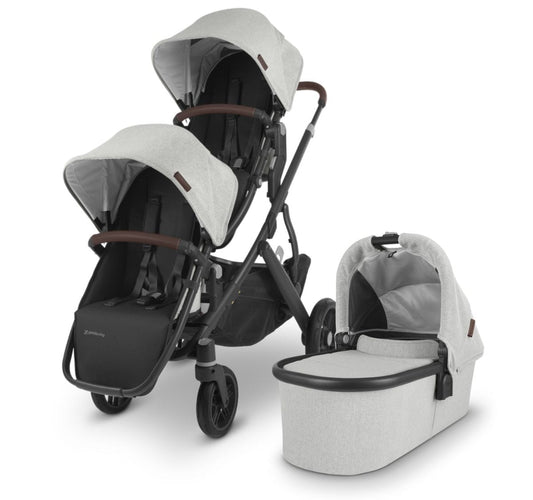 UPPAbaby VISTA V2 Double Stroller Bundle - Anthony (White and Grey Chenille / Carbon / Chestnut Leather)