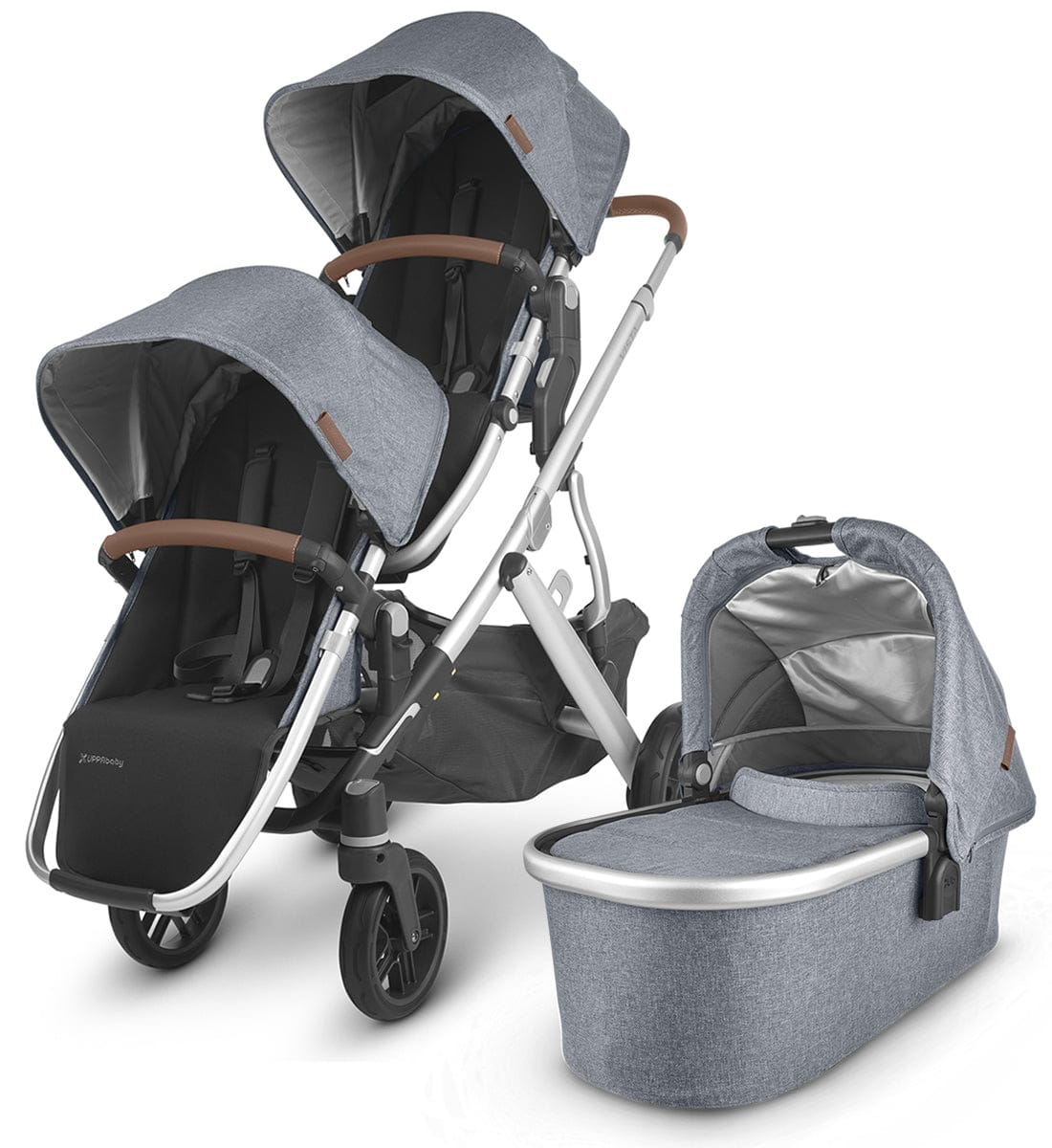 UPPAbaby VISTA V2 Double Stroller Bundle - Gregory (Blue Melange/Silver/Saddle Leather) - DBL-0320-VIS-US-GRG