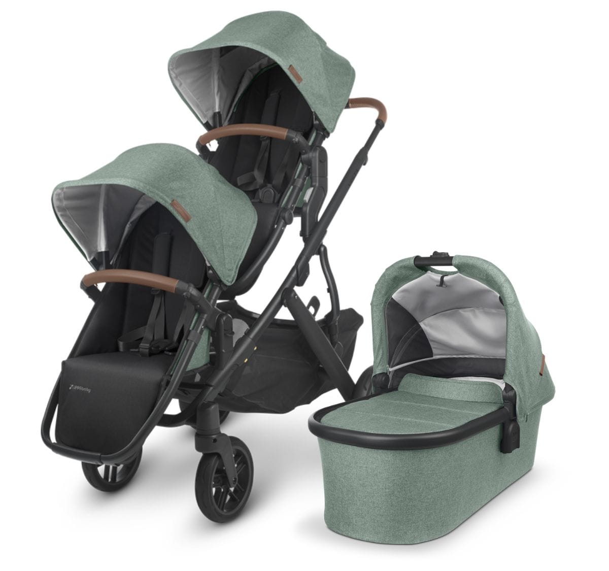 UPPAbaby VISTA V2 Double Stroller Bundle - Gwen (Green Melange / Carbon / Saddle Leather)