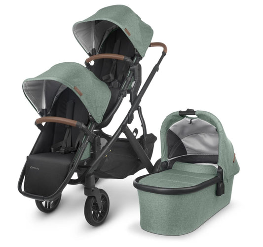 UPPAbaby VISTA V2 Double Stroller Bundle - Gwen (Green Melange / Carbon / Saddle Leather)
