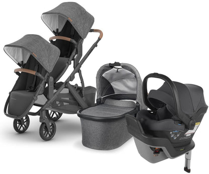 UPPAbaby VISTA V2 Double Stroller + MESA MAX Travel System Bundle with Rumble Seat V2+ - Greyson - DBLTRVL-MAX-0320-VIS-US-GRY-RV2P
