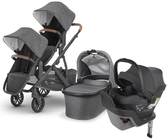 UPPAbaby VISTA V2 Double Stroller + MESA MAX Travel System Bundle with Rumble Seat V2+ - Greyson - DBLTRVL-MAX-0320-VIS-US-GRY-RV2P