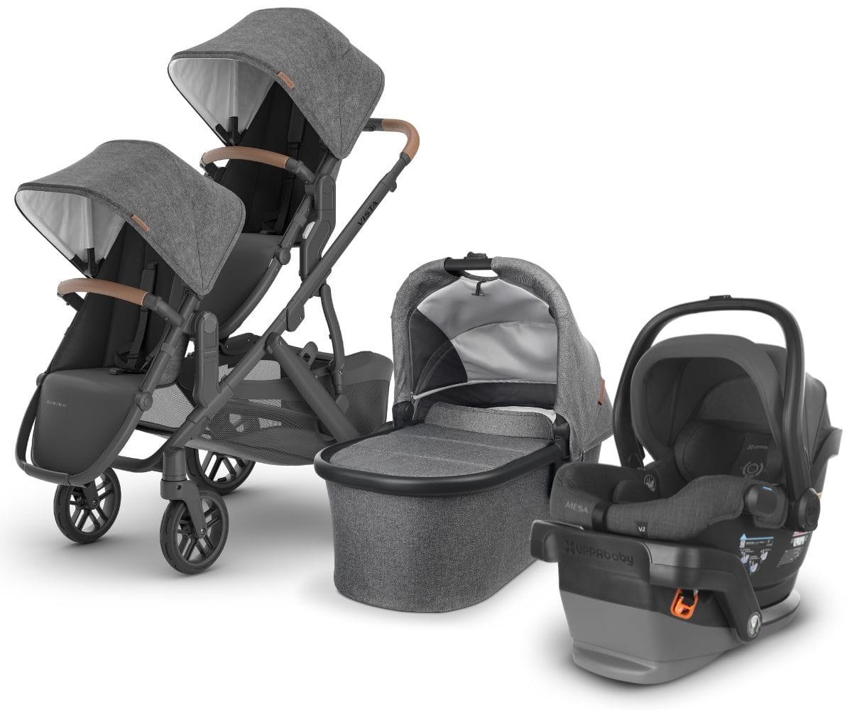 UPPAbaby VISTA V2 Double Stroller + MESA V2 Travel System Bundle with Rumble Seat V2+ - Greyson - DBLTRVL-MESAV2-0320-VIS-US-GRY-RV2P