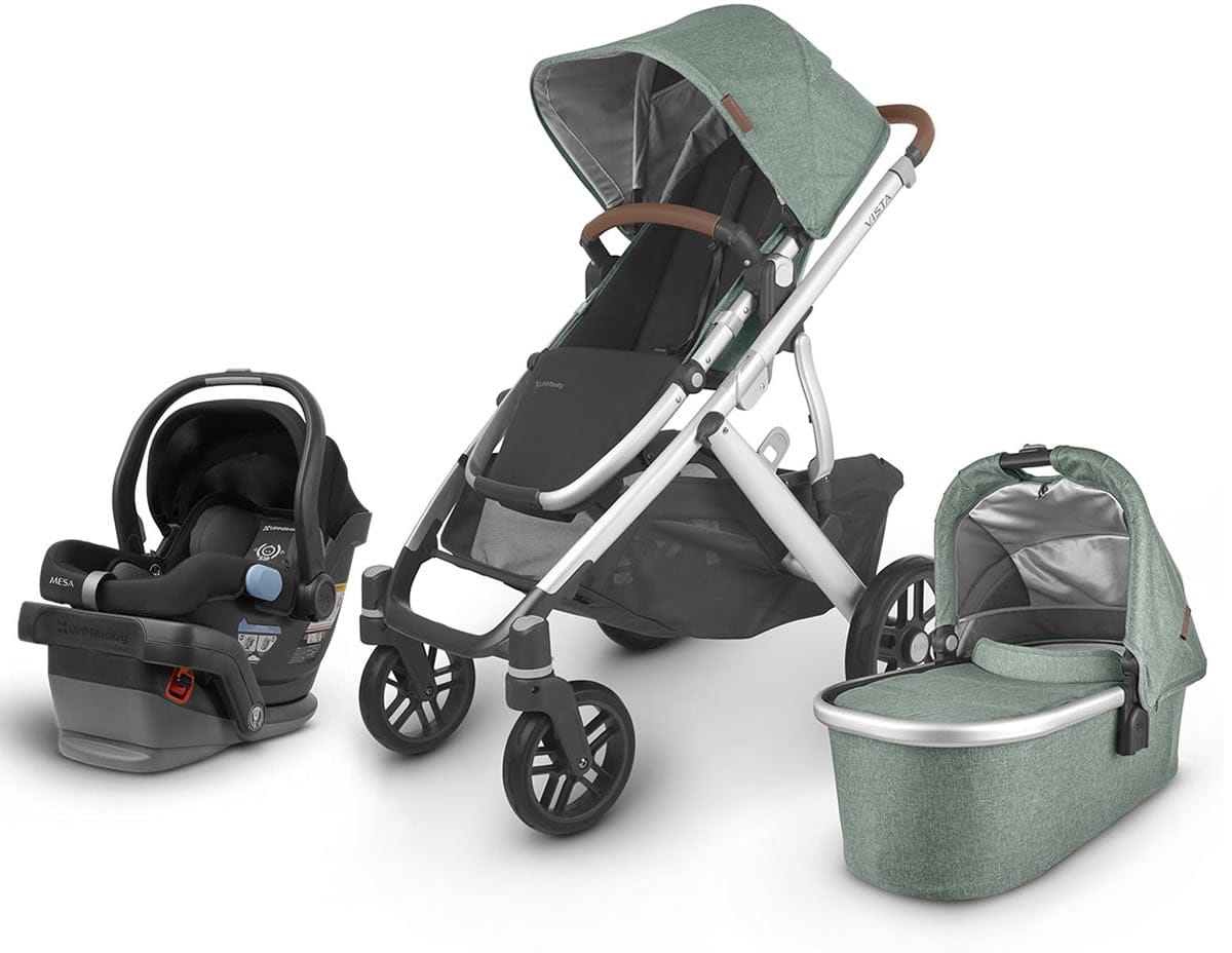 UPPAbaby VISTA V2 + MESA Travel System Bundle - Emmett (Green Melange/Silver/Saddle Leather) - TRVL-0320-VIS-US-EMT
