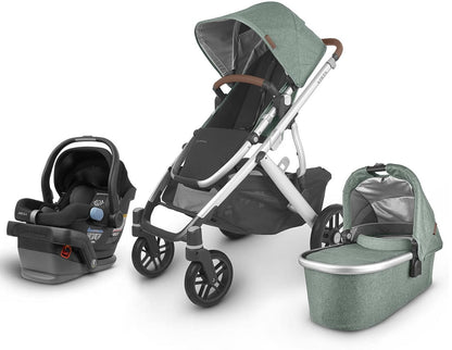 UPPAbaby VISTA V2 + MESA Travel System Bundle - Emmett (Green Melange/Silver/Saddle Leather) - TRVL-0320-VIS-US-EMT
