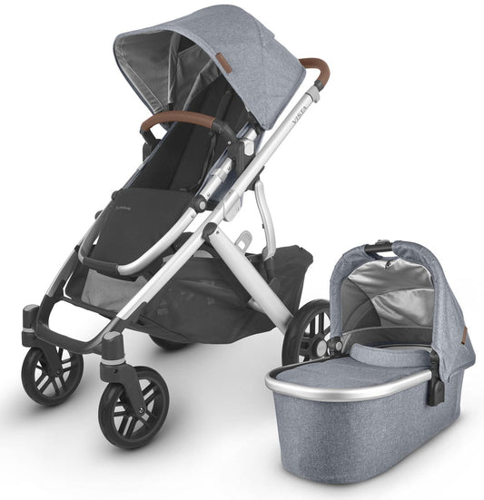 UPPAbaby Vista V2 Single-to-Double Stroller - Gregory (Blue Melange/Silver/Saddle Leather) - 0320-VIS-US-GRG