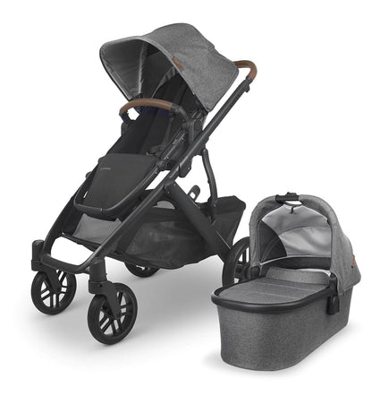 UPPAbaby Vista V2 Single-to-Double Stroller -  Greyson (Charcoal Melange/Carbon/Saddle Leather) - 0320-VIS-US-GRY