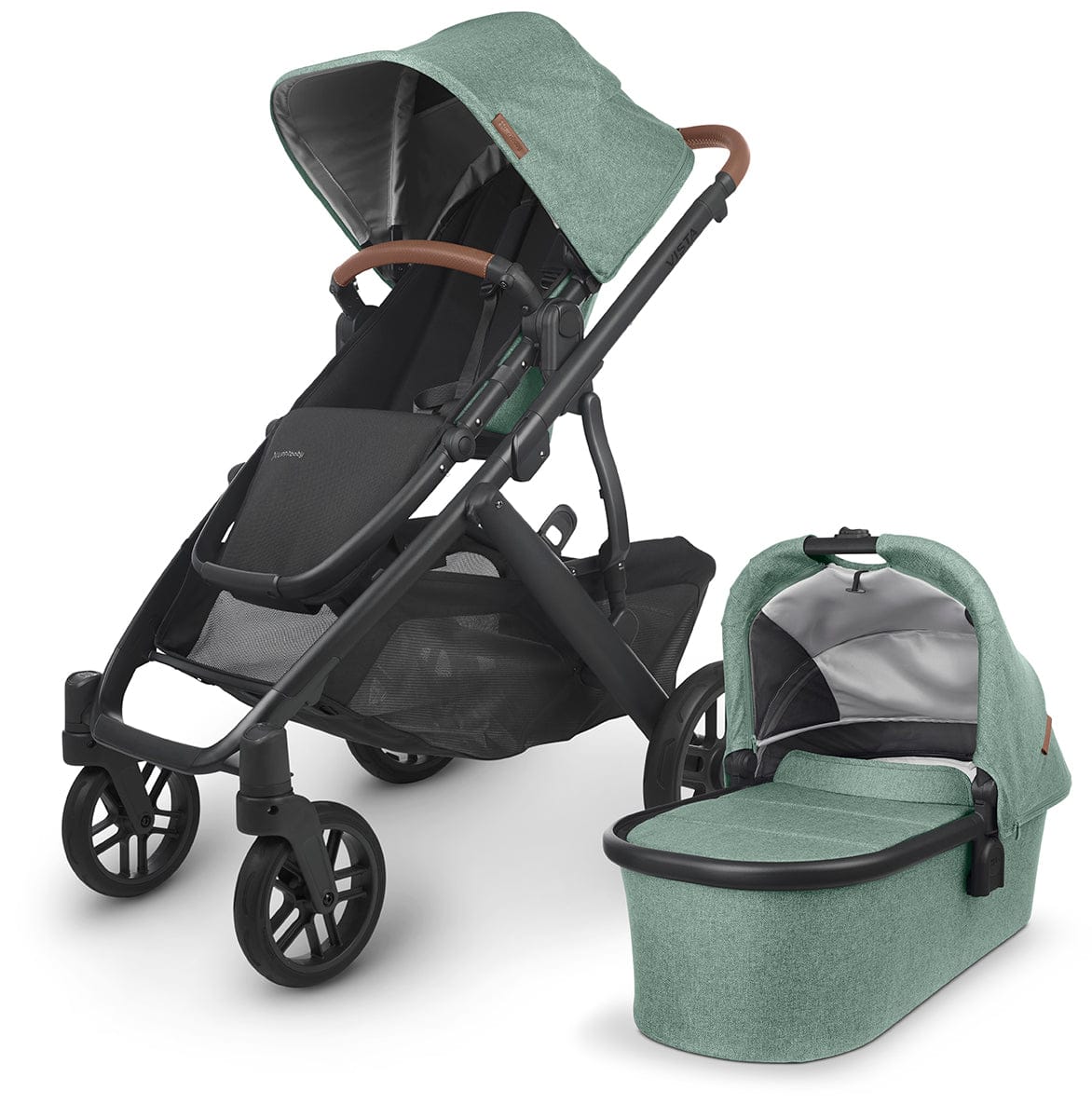 UPPAbaby VISTA V2 Single-to-Double Stroller - Gwen (Green Melange / Carbon / Saddle Leather) - 0320-VIS-US-GWN