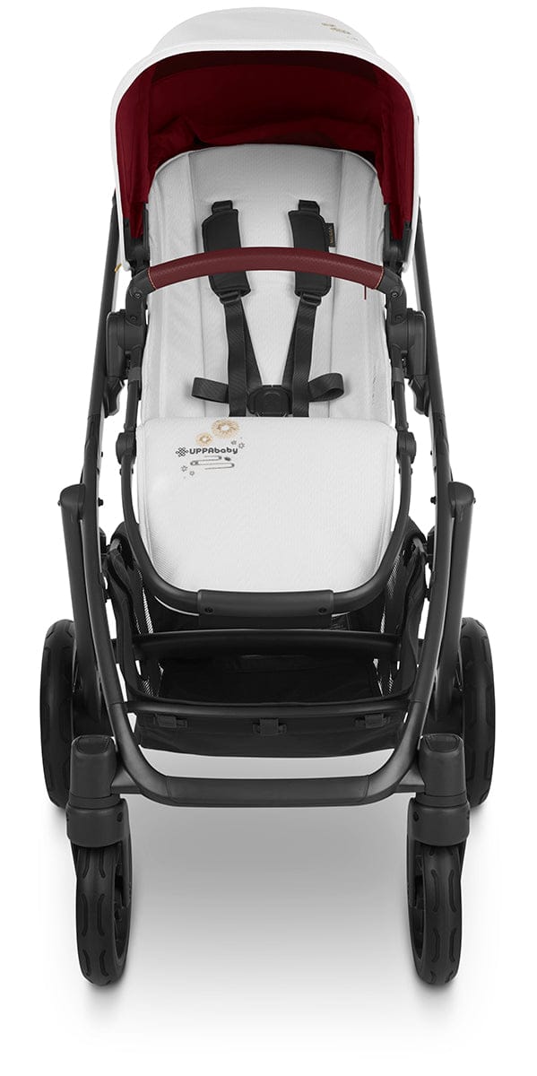 UPPAbaby VISTA V2 Single-to-Double Stroller - Jade Rabbit (White Marl / Carbon / Maroon Leather)