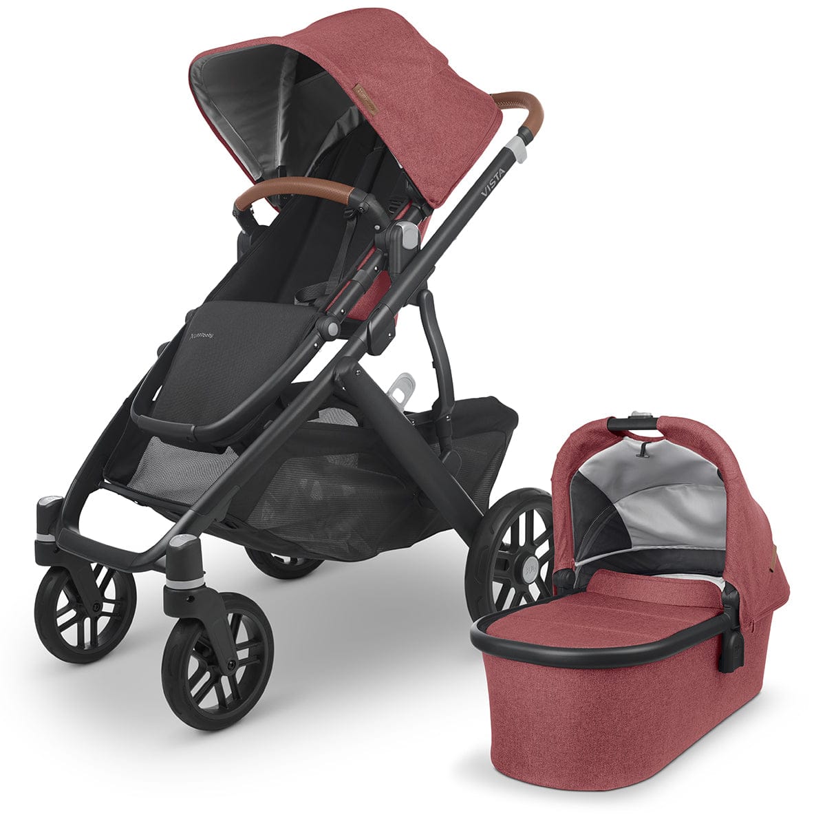 UPPAbaby Vista V2 Single-to-Double Stroller - Lucy (Rosewood Melange / Carbon / Saddle Leather) - 0320-VIS-US-LCY