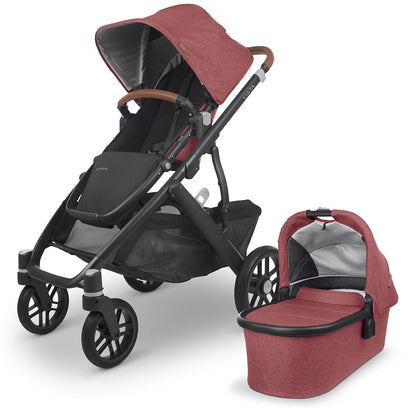 UPPAbaby Vista V2 Single-to-Double Stroller - Lucy (Rosewood Melange / Carbon / Saddle Leather) - 0320-VIS-US-LCY