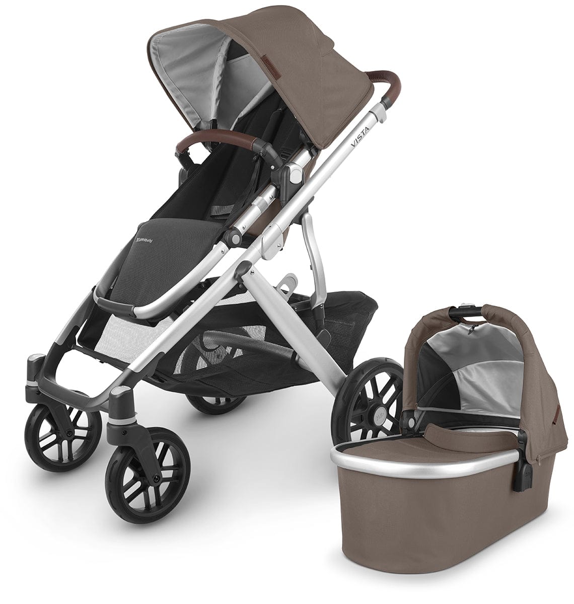 UPPAbaby Vista V2 Single-to-Double Stroller - Theo (Dark Taupe / Silver / Chestnut Leather) - 0320-VIS-US-THO
