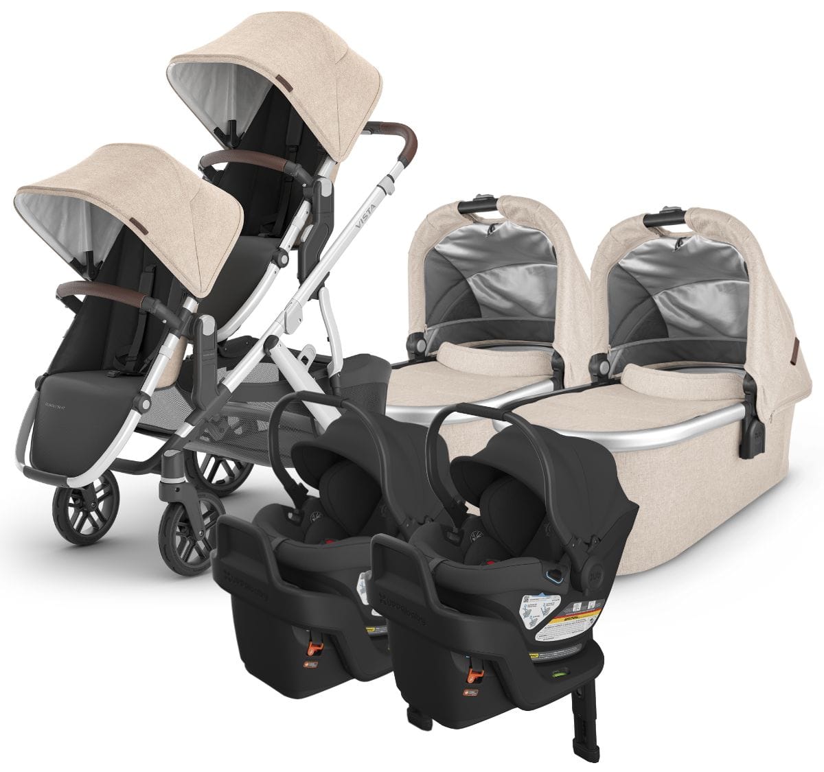 UPPAbaby VISTA V2 Twin Double Stroller + Aria Travel System Bundle with Rumble Seat V2+ - Declan / Jake - TWIN-TRVL-ARIA-0320-VIS-US-DCL