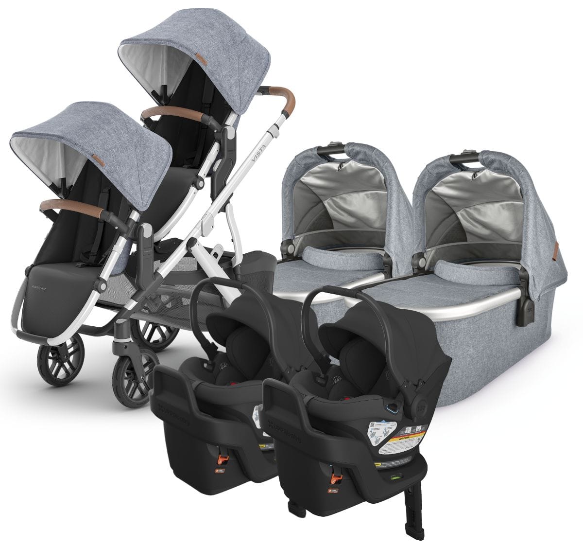 UPPAbaby VISTA V2 Twin Double Stroller + Aria Travel System Bundle with Rumble Seat V2+ - Gregory / Jake - TWIN-TRVL-ARIA-0320-VIS-US-GRG