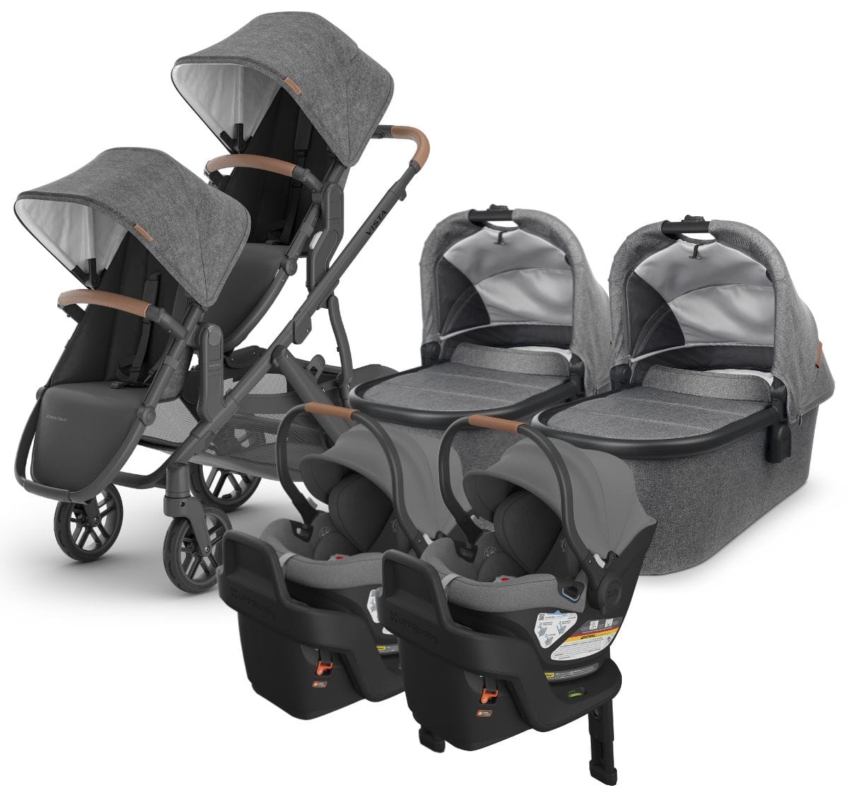 UPPAbaby VISTA V2 Twin Double Stroller + Aria Travel System Bundle with Rumble Seat V2+ - Greyson - TWIN-TRVL-ARIA-0320-VIS-US-GRY