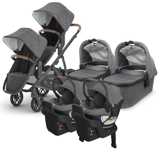 UPPAbaby VISTA V2 Twin Double Stroller + Aria Travel System Bundle with Rumble Seat V2+ - Greyson - TWIN-TRVL-ARIA-0320-VIS-US-GRY