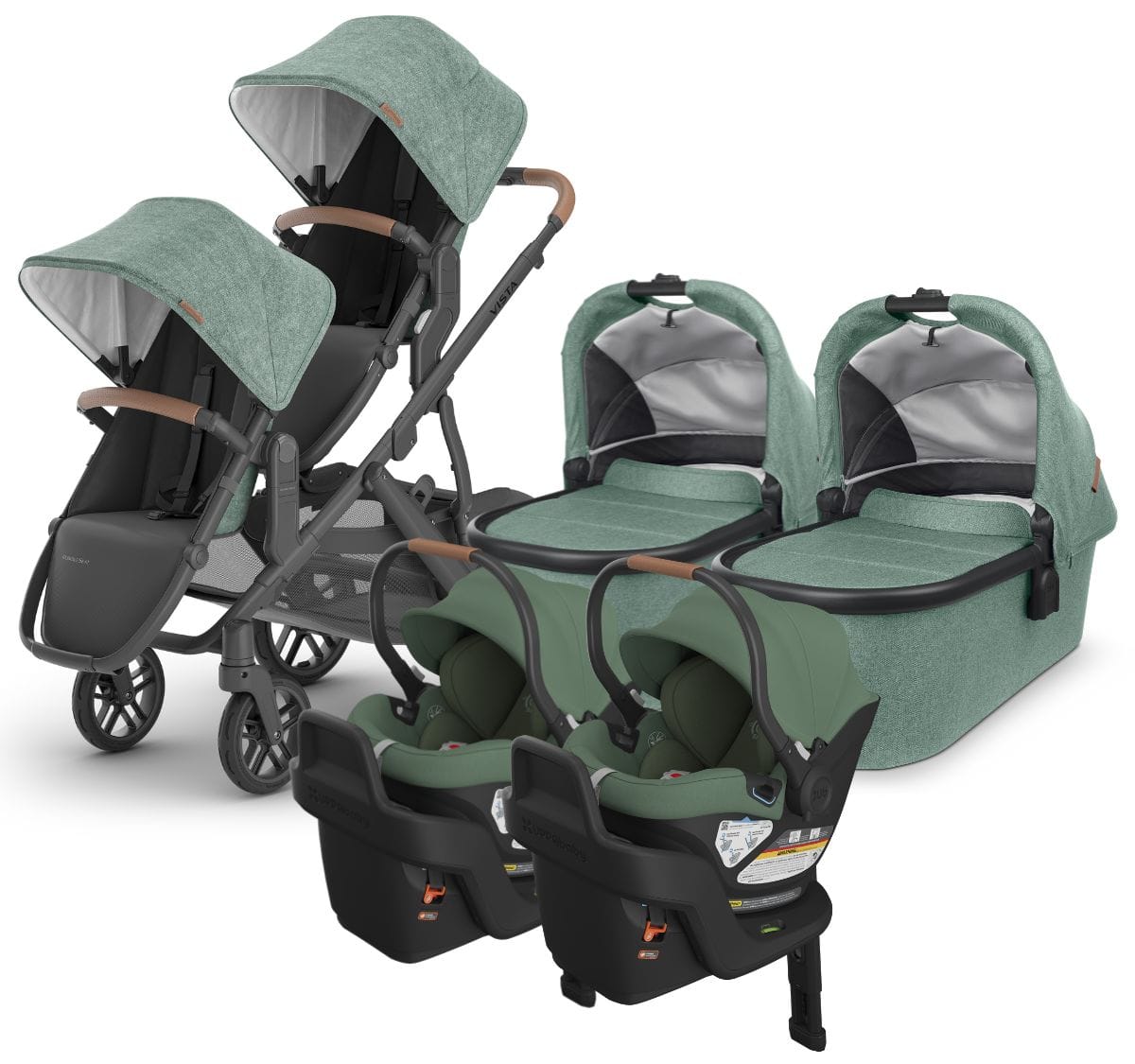 UPPAbaby VISTA V2 Twin Double Stroller + Aria Travel System Bundle with Rumble Seat V2+ - Gwen - TWIN-TRVL-ARIA-0320-VIS-US-GWN