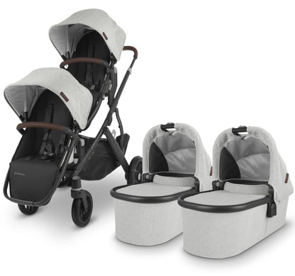 UPPAbaby VISTA V2 Twin Double Stroller Bundle - Anthony (White and Grey Chenille / Carbon / Chestnut Leather) - TWINDBL-0320-VIS-US-ATH