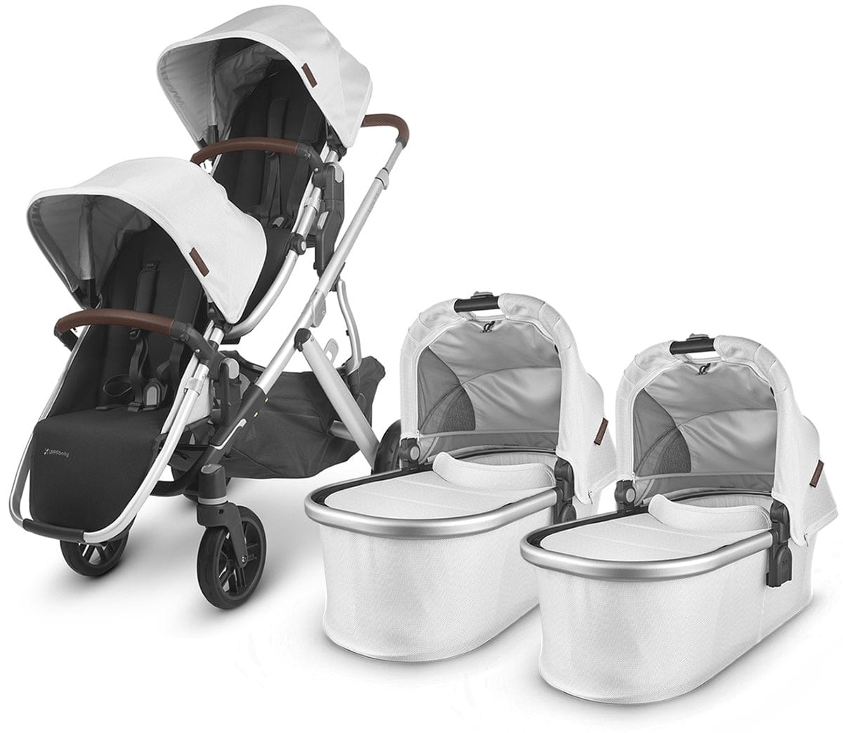 UPPAbaby Vista V2 Twin Double Stroller Bundle - Bryce (White Marl/Silver/Chestnut Leather) - TWINDBL-0320-VIS-US-BRY