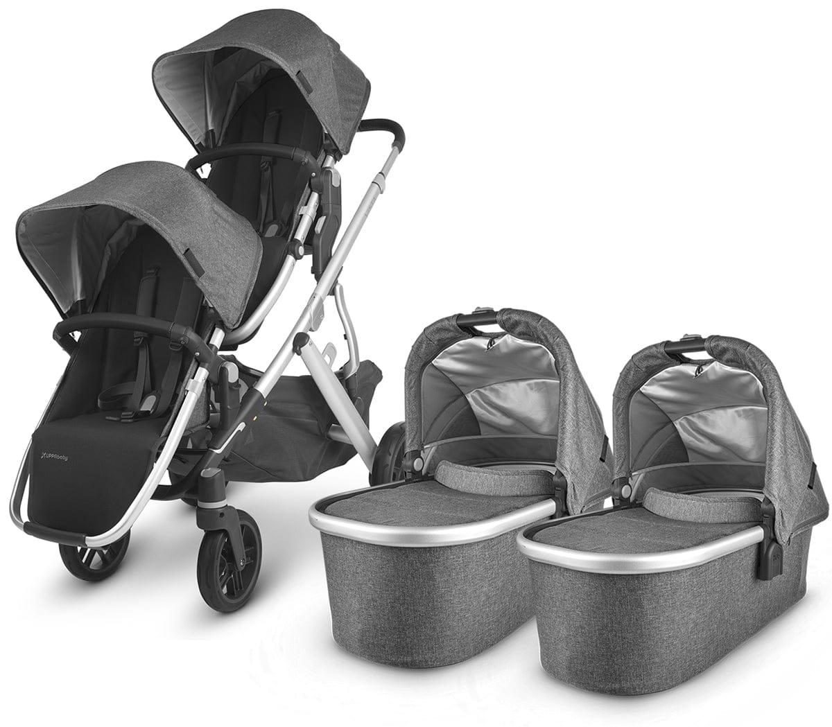 UPPAbaby Vista V2 Twin Double Stroller Bundle - Jordan (Charcoal Melange/Silver/Black Leather) - TWINDBL-0320-VIS-US-JOR