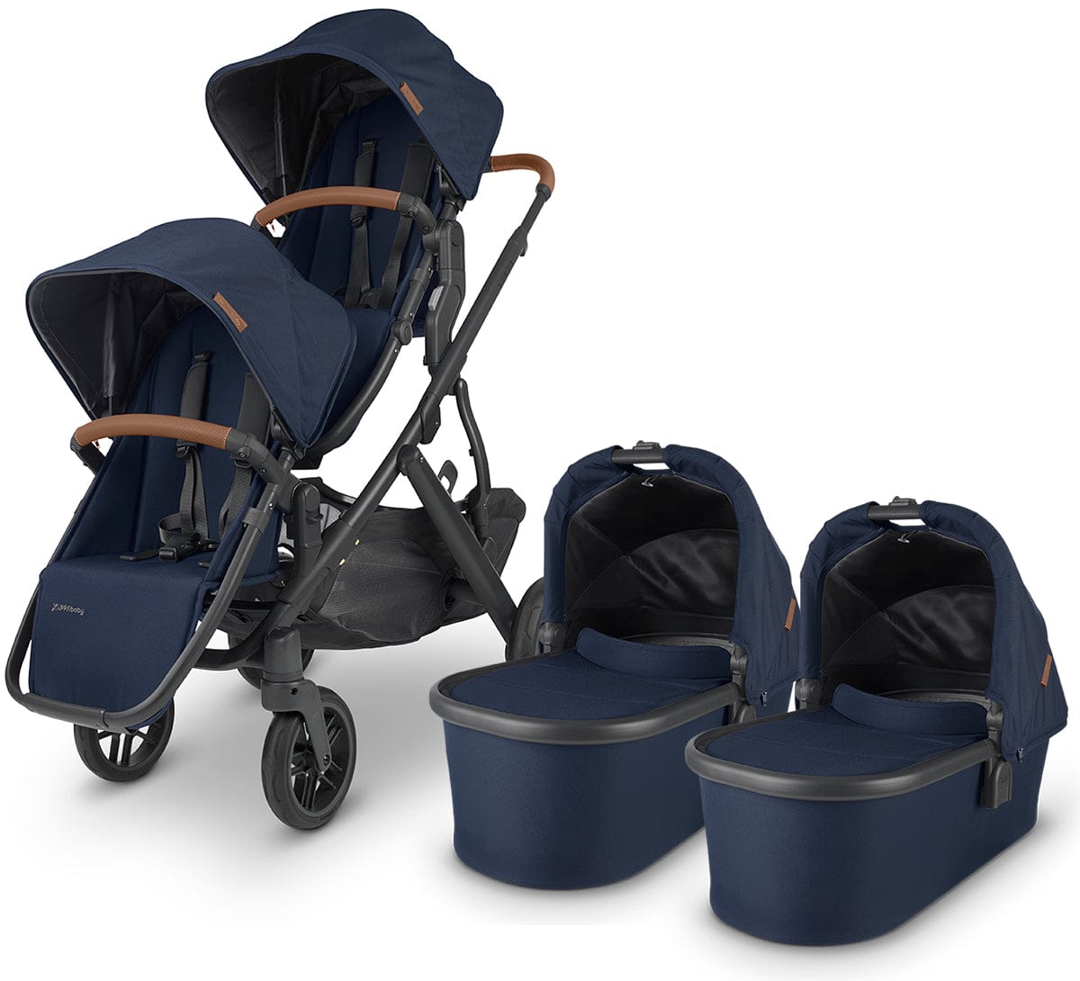 UPPAbaby VISTA V2 Twin Double Stroller Bundle - Noa (Navy/Carbon/Saddle Leather) - TWINDBL-0320-VIS-US-NOA