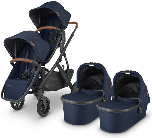UPPAbaby VISTA V2 Twin Double Stroller Bundle - Noa (Navy/Carbon/Saddle Leather) - TWINDBL-0320-VIS-US-NOA