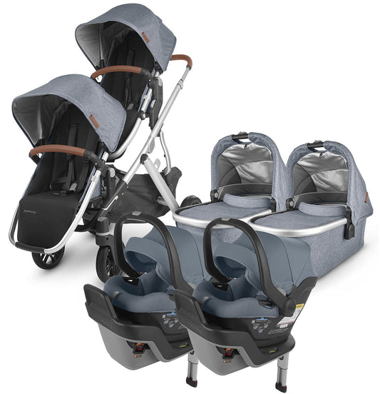 UPPAbaby Vista V2 Twin Double Stroller + MESA MAX Travel System Bundle - Gregory / Gregory - TWIN-TRVL-MAX-GRG-0320-VIS-US-GRG