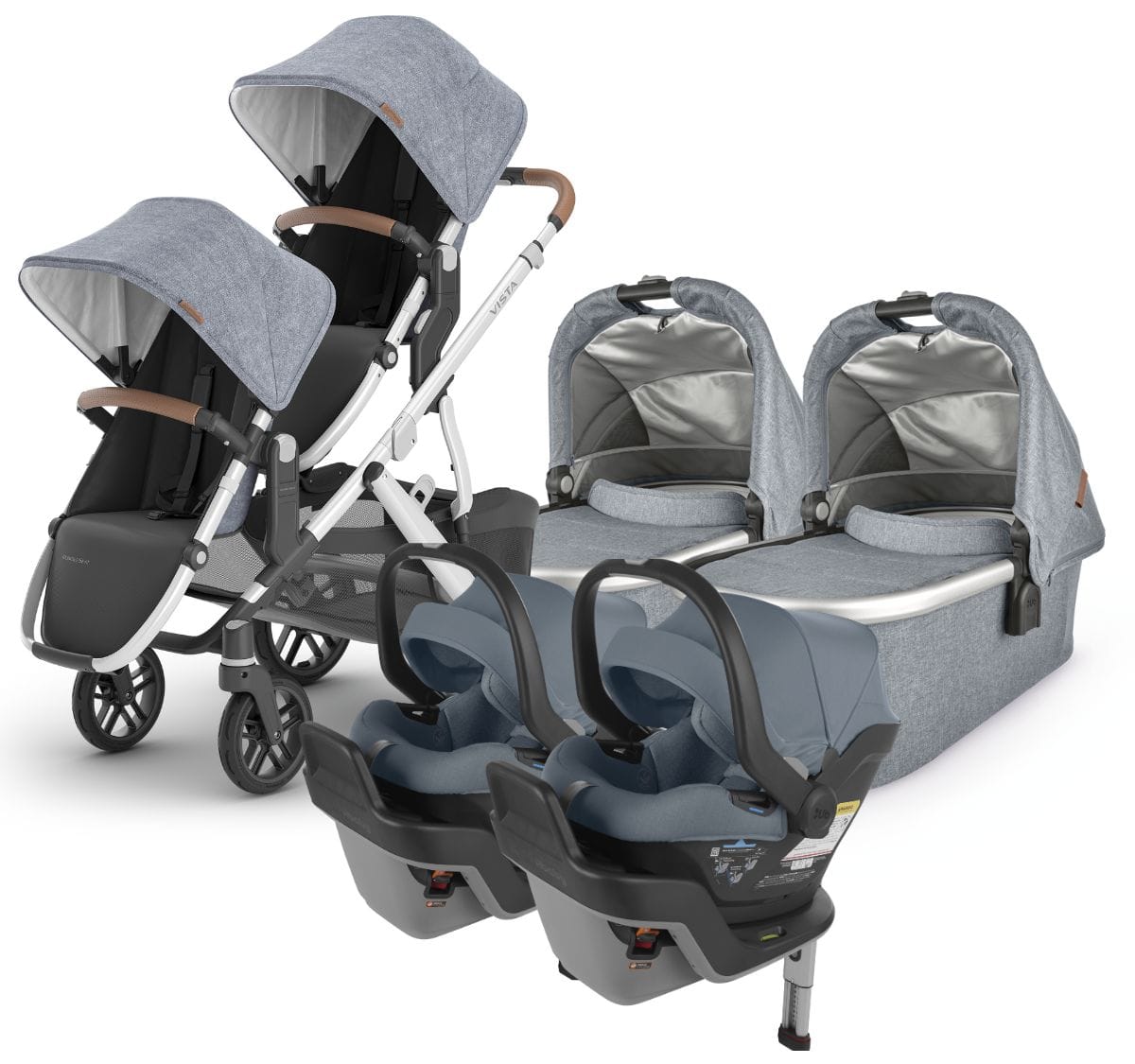 UPPAbaby VISTA V2 Twin Double Stroller + MESA MAX Travel System Bundle with Rumble Seat V2+ - Gregory - TWINTRVL-MAX-0320-VIS-US-GRG-RV2P