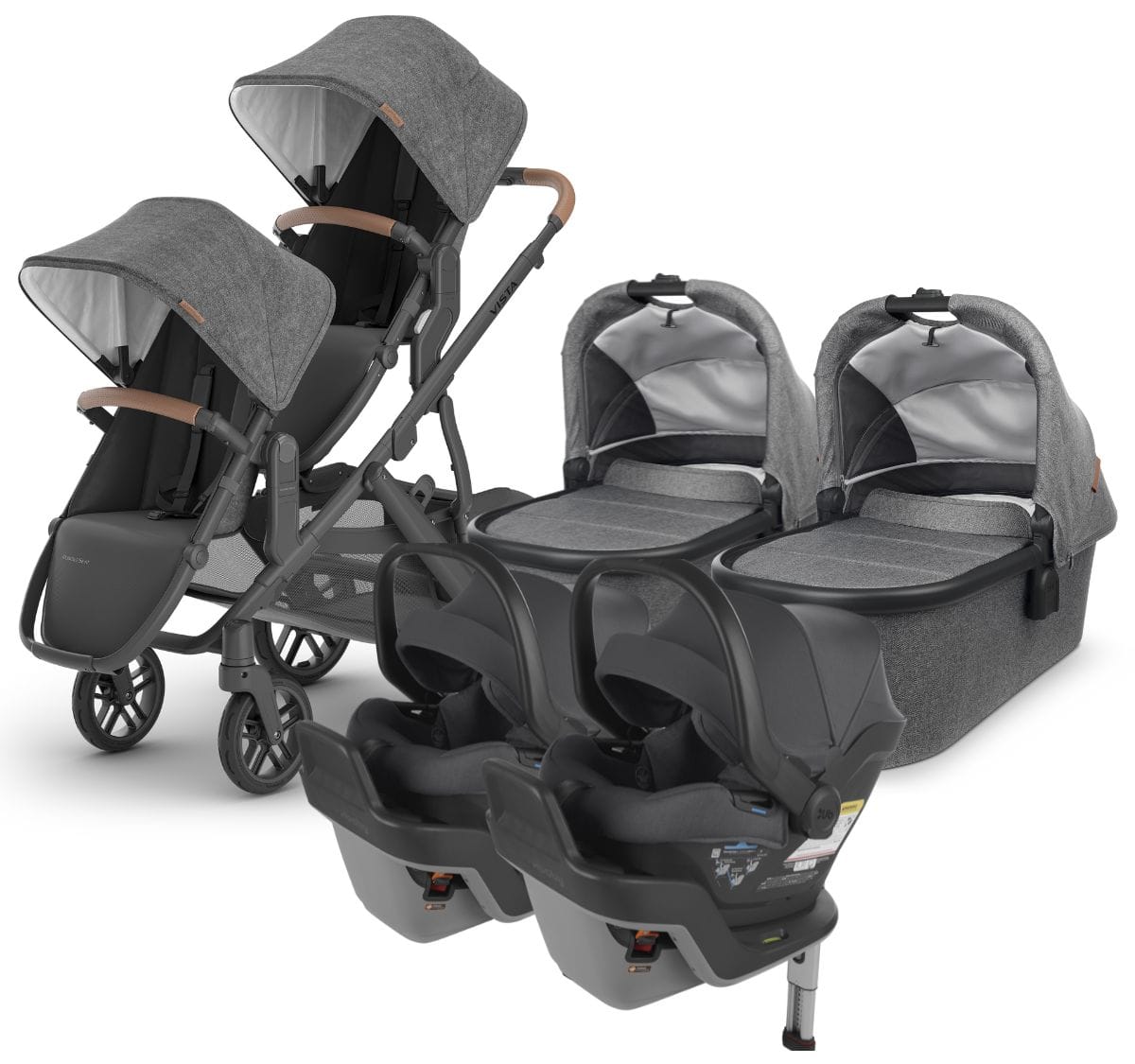 UPPAbaby VISTA V2 Twin Double Stroller + MESA MAX Travel System Bundle with Rumble Seat V2+ - Greyson - TWINTRVL-MAX-0320-VIS-US-GRY-RV2P