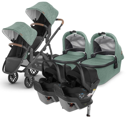 UPPAbaby VISTA V2 Twin Double Stroller + MESA MAX Travel System Bundle with Rumble Seat V2+ - Gwen / Jake - TWINTRVL-MAX-0320-VIS-US-GWN-RV2P