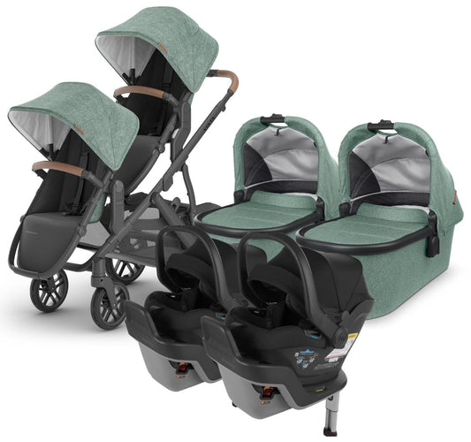UPPAbaby VISTA V2 Twin Double Stroller + MESA MAX Travel System Bundle with Rumble Seat V2+ - Gwen / Jake - TWINTRVL-MAX-0320-VIS-US-GWN-RV2P