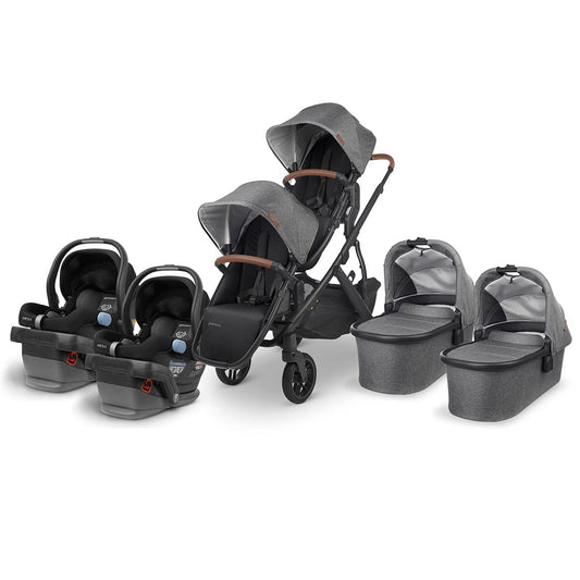 UPPAbaby VISTA V2 Twin Double Stroller + MESA Travel System Bundle - Greyson